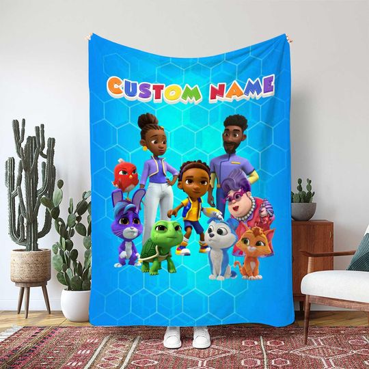 Discover Robogobo Rescue Blanket, Booster Allie Shelly Hopper Wingo Gift, Custom Name Rescue Car Blanket, Kids Cartoon Movie Gift Blanket