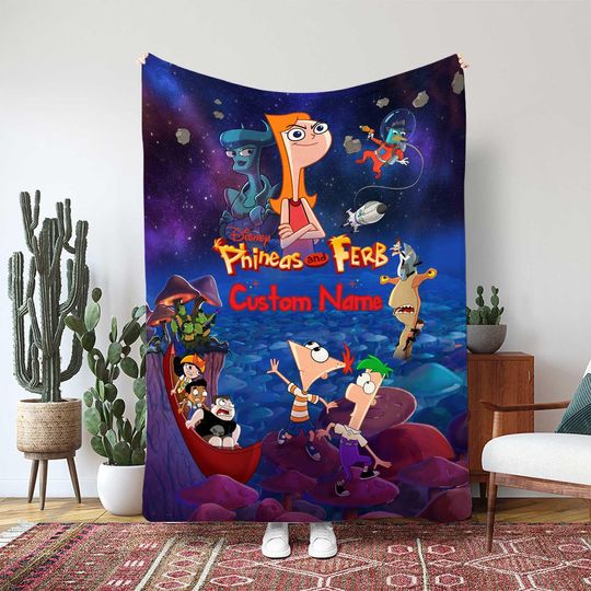 Discover Disney Phineas And Ferb Blanket, Perry The Platypus Throw Blanket, Flying Machine Invention Gift, Kids Cartoon Movie Gift Blanket
