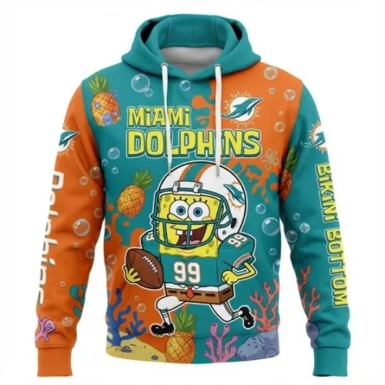 Custom Dolphins SpongeBob SquarePants Football Team All Over Print 3D Hoodie