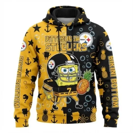 Custom Steeler SpongeBob SquarePants Football Team All Over Print 3D Hoodie