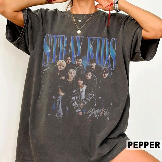 Discover Stray Kids Vintage Graphic T-Shirt, Retro Kpop Tour Tee, Comfort Colors Washed Shirt, Stray Kids Blue Design, Kpop Fan Gift Unisex Shirt