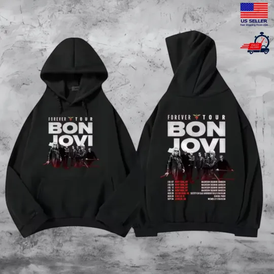 Discover Bon Jovi 2026 Forever Tour Dates Double Sided Hoodie