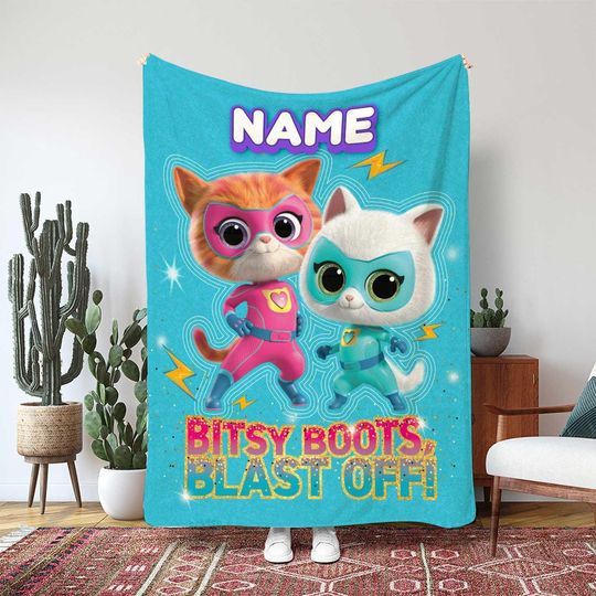 Discover Super Kitties Team Blanket, Sparks Buddy Ginny Bitsy Gift, WDW Cat Lover Kids Throw Blanket, Kitten Heroes Action Shots Blanket, THA363