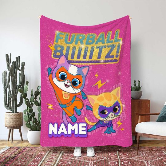 Discover Super Kitties Kids Throw Blanket, Ginny The Cat In Her Super Suit Gift, Custom Room Decor Bedding Gift, Disney Junior Birthday Gift, THA363