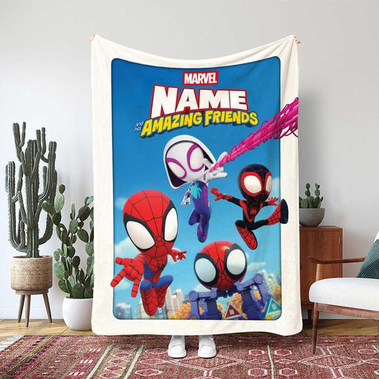 Spidey And His Amazing Friends Blanket, Spidey Car Race Action Gift, Superhero Team Throw Blanket, WDW Disneyland Movie Gift Blanket