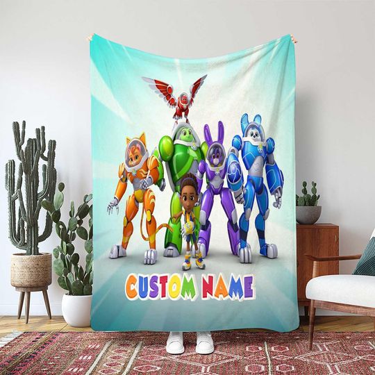 Discover Robogobo Custom Blanket, Hopper Frog Allie Cat Shelly Turtle Gift, Custom Kids Room Decor Blanket, Disney Hero Birthday Blanket Gift, THA362