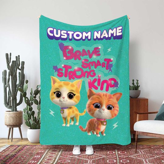 Discover Super Kitties Blanket, Four Kitten Heroes Super Team Gift, Personalized Kids Name Blanket, Disney Junior Vibrant Colors Blanket Gift, THA363