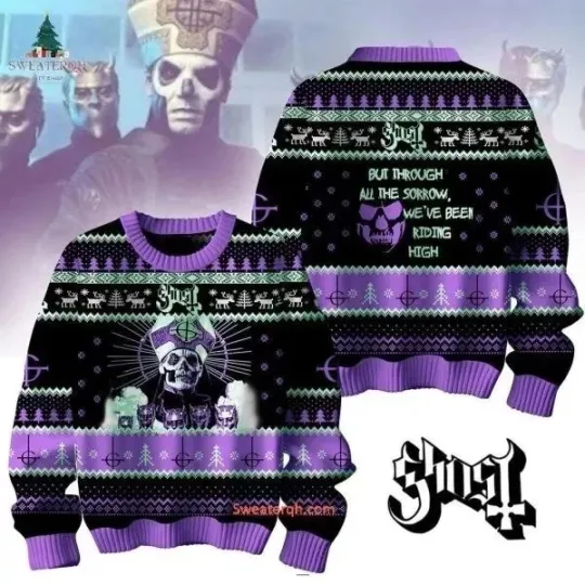 RARE! Ghost Band Christmas Purple Ugly Sweater 3D Hot New