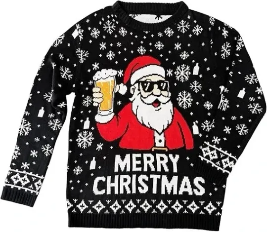 Discover Funny Beer Santa Merry Christmas Sweater Ugly Xmas Party Jumper S-5XL