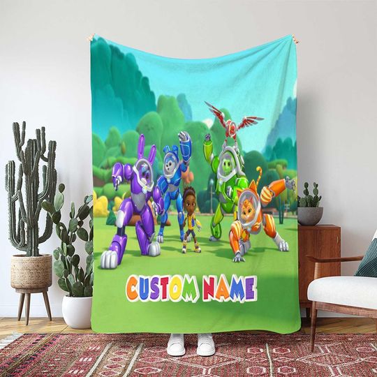 Discover Robogobo Custom Blanket, Hopper Frog Allie Cat Shelly Turtle Gift, Custom Kids Room Decor Throw Blanket, WDW Disneyland Lover Gift, THA362