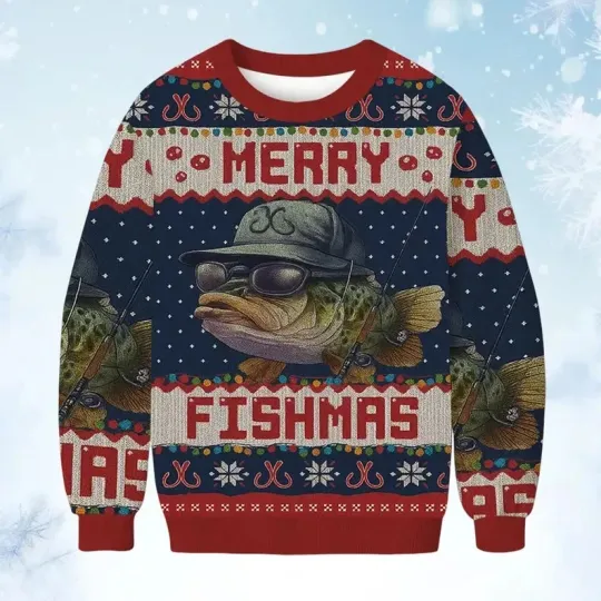 Merry Fishmas” Christmas Sweater – Funny sweater for fishing enthusiasts, unisex