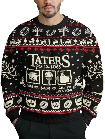 Discover Taters Po-ta-toes Funny LOTR Christmas Sweater Ugly Holiday Jumper Men S-5XL