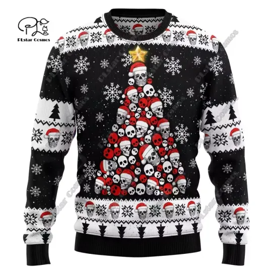 Discover Santa Skull Christmas Sweater, Funny Gothic Print, Unisex Ugly Holiday Pullover