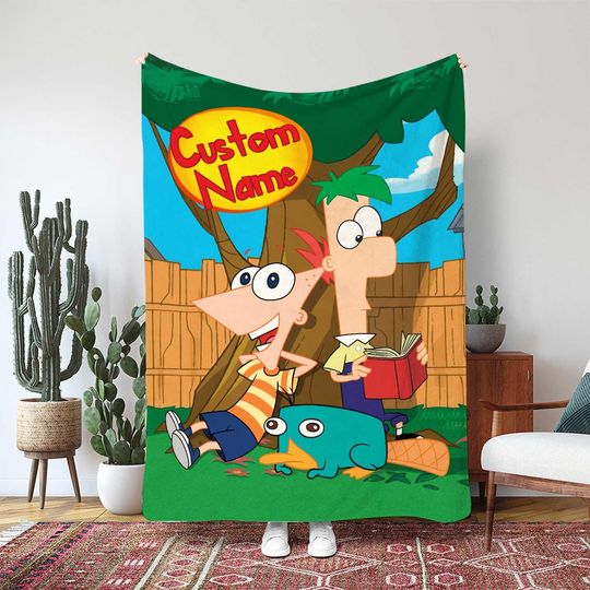 Disney Phineas And Ferb Blanket, Perry The Platypus Throw Blanket, Kids Rock Band Custom Blanket, Kids Cartoon Movie Gift Blanket