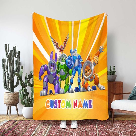 Discover Robogobo Custom Blanket, Booster Allie Shelly Hopper Wingo Gift, Custom Name Robo Suits Throw Blanket, Five Pets Super Power Blanket, THA362