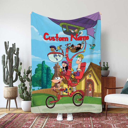 Discover Disney Phineas And Ferb Blanket, Perry The Platypus Blanket, Rocket Ship Invention Throw Blanket, Kids Cartoon Movie Gift Blanket, THA361