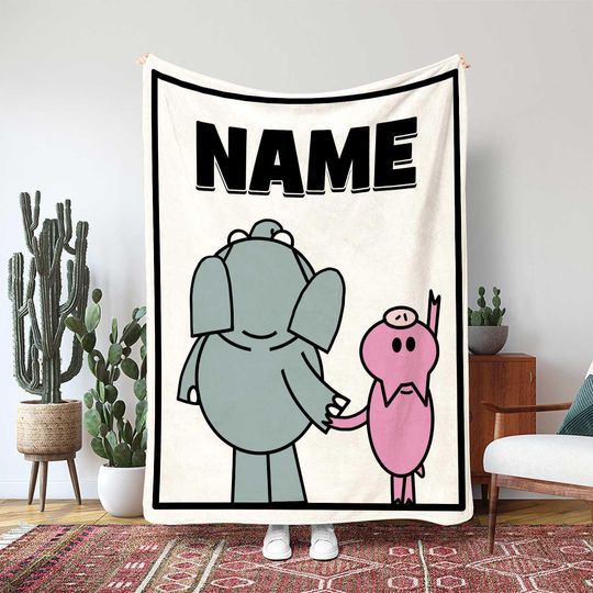 Discover Elephant And Piggie Blanket, Gerald The Elephant Piggie, Custom Name Holding Hands Throw Blanket, Personalized Birthday Party Gift