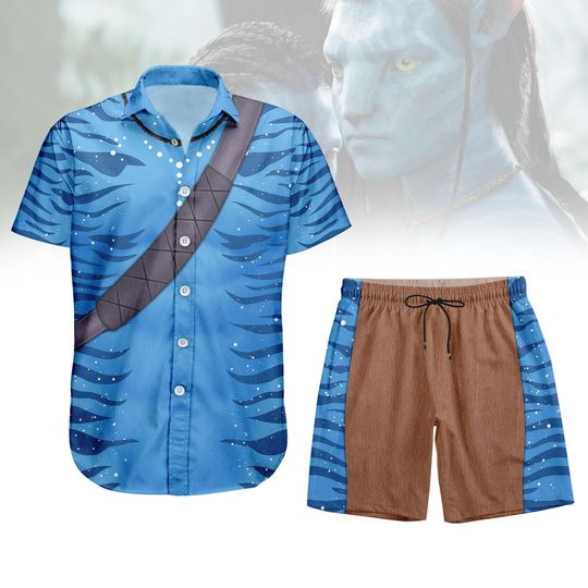 Discover Jake Sully Avatar 3 Button Shirt Shorts, Avatar 3 Cosplay Costume Outfit