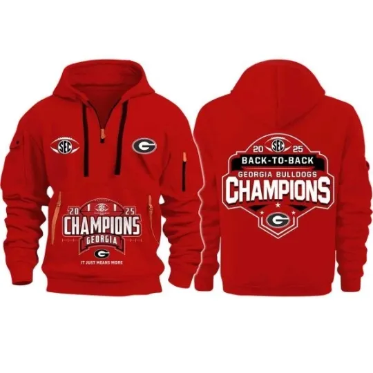 Discover Bulldogs Back To Back SEC Champions 2025 Quarter Zip Hoodie