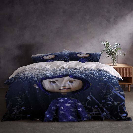 Halloween Coraline Bedding Set with Duvet Cover and Quilt Cover, Soft & Breathable, Wrinkle-Resistant, Hidden Zipper, Corner Ties