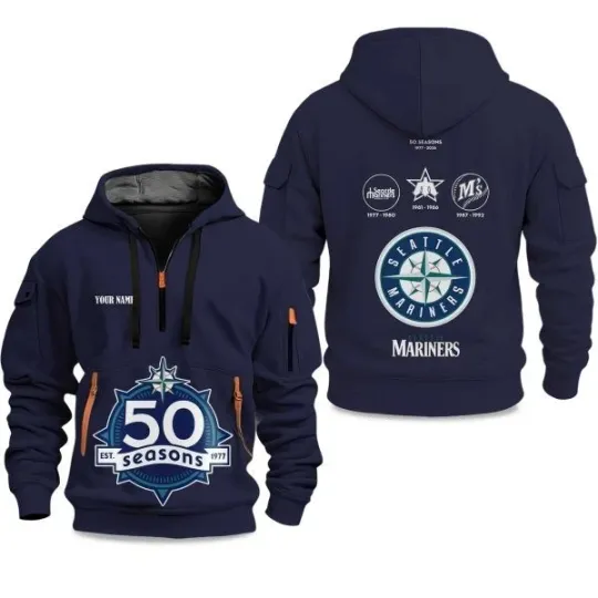 Discover Mariners 50 Seasons Celebration 1977-2026 Quarter Zip Hoodie