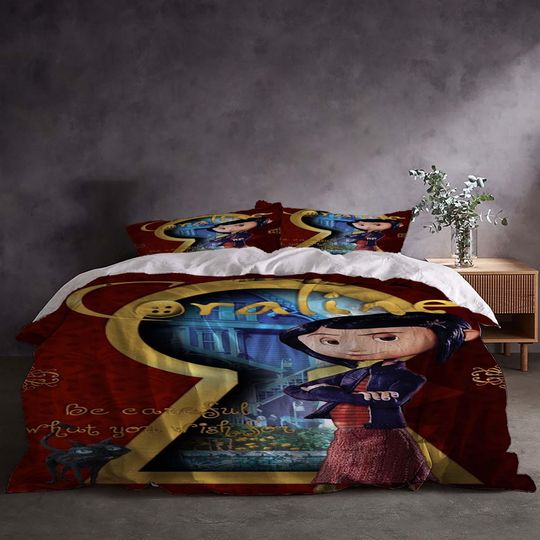 Halloween Coraline Premium Duvet Cover Set, Soft & Breathable Quilt Cover, Wrinkle-Resistant, Hidden Zipper & Corner Ties