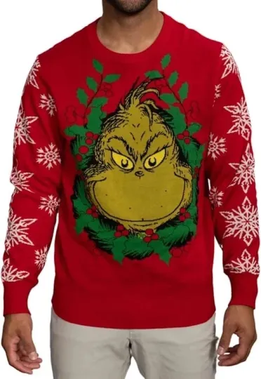 Discover funny character Head Santa Hat Wreath Snowflakes Ugly Christmas Sweater Halloween Wear