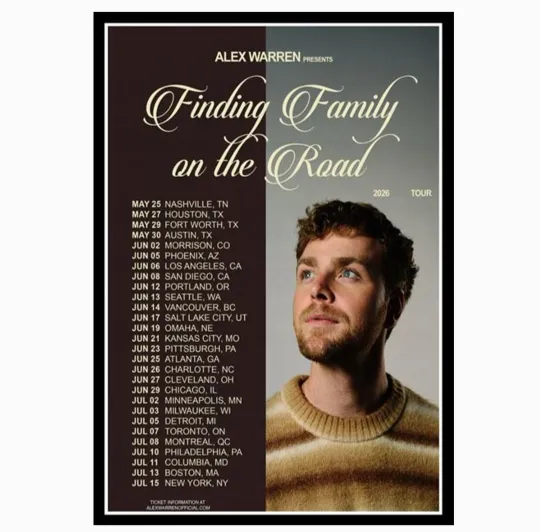 Discover Alex Warren Finding Family on the Road 2026 Tour Poster