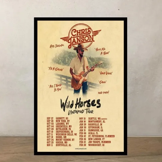 Discover Chris janson wild horses untamed tour poster 2025-2026 country music art NoFrame