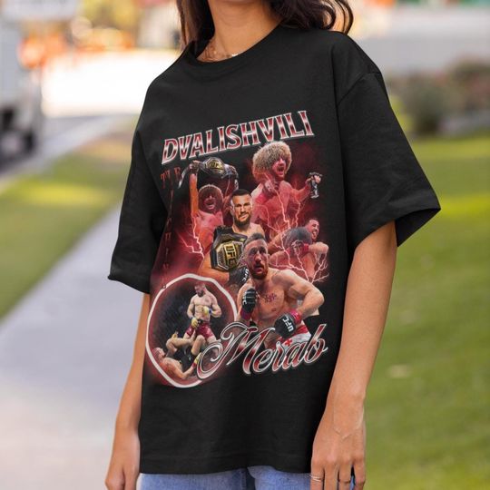 Discover Merab Dvalishvili The Machine Retro 90s ufc Shirt Graphic Style TShirt fighter tshirt Vintage Oversized Sport Tee Retro MMA Bootleg Gift MMA