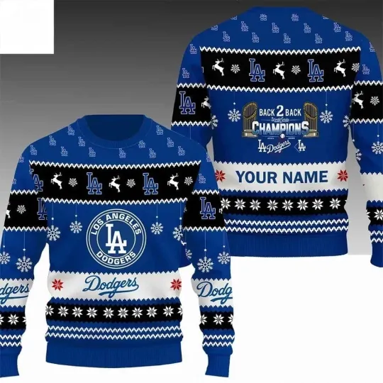 Discover Dodgers Back To Back World Series 2025 Champions Christmas Ugly Sweater