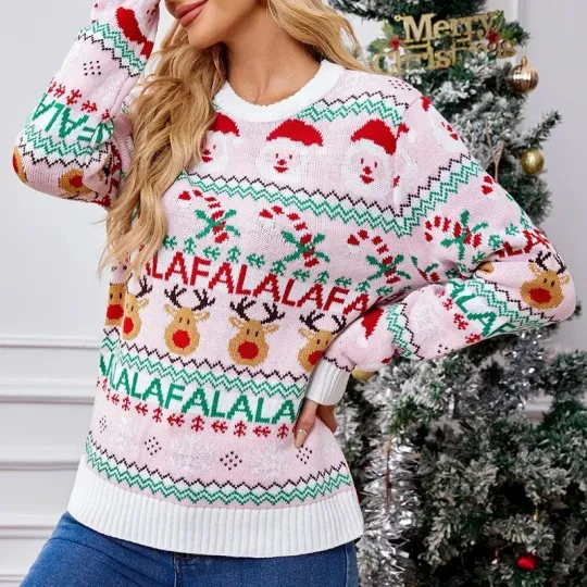 Discover Women Chunky Knitted Christmas Santa Reindeer Jumpers Pullover XMAS Sweater Tops