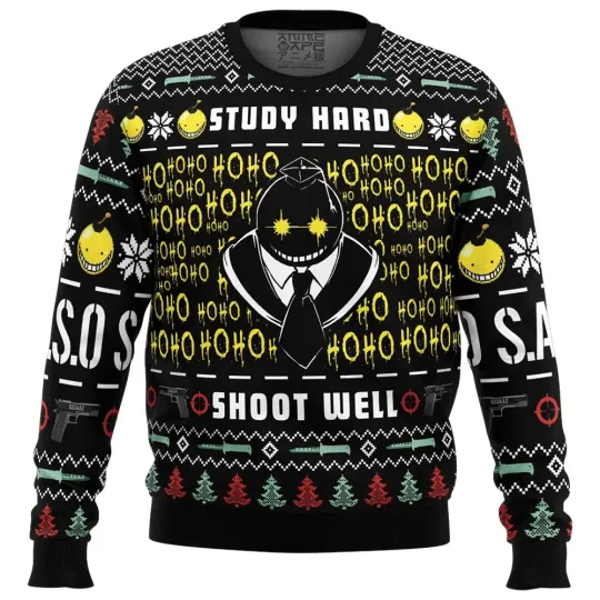 Discover Study Hard Shoot Well Assassination Classroom Ugly Christmas Sweater