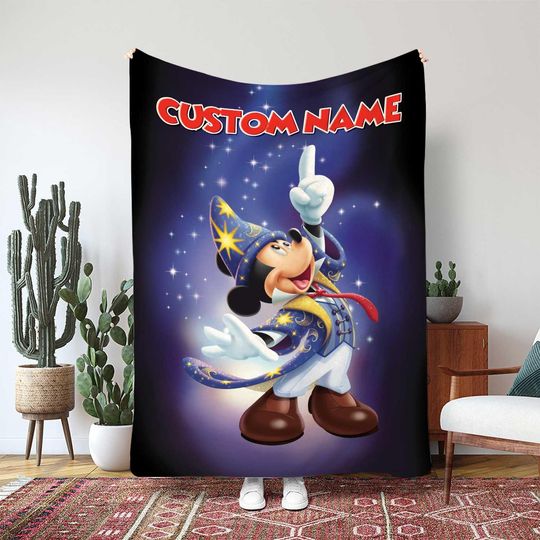 Discover Disney Mickey And Friends Blanket, Fantasia Sorcerer Mickey Gift, Magical Pointing Custom Blanket, Kids Birthday Party Gift Blanket, THA358