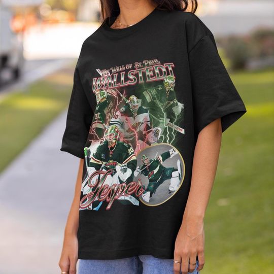 Discover Jesper Wallstedt Shirt Vintage Minnesota Wild NHL Fan Hockey Design Retro Bootleg Gift Classic Graphic Tee Unisex T-Shirt Limited Edition