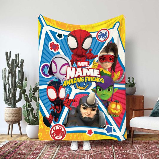 Spidey And His Amazing Friends Blanket, Ghost Spider Gwen And Spin Miles, Superhero Team Blanket, WDW Disneyland Movie Gift Blanket