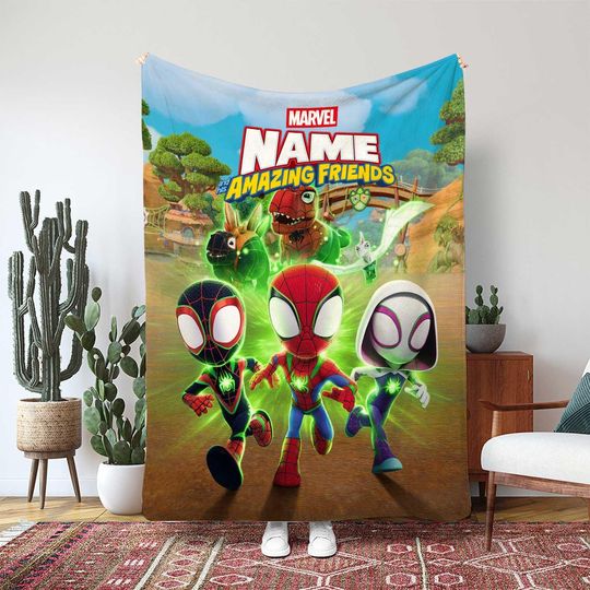 Spidey And His Amazing Friends Blanket, Personalized Name Custom Blanket, Superhero Kids Room Decor, Personalized Spider Man Blanket