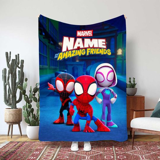 Discover Spidey And His Amazing Friends Blanket, Custom Kids Marvel Gift, Spider Man Balancing Blanket, Magic Cast Birthday Blanket Gift, THA360