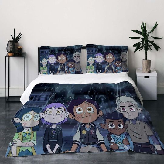 Discover Gift Christmas 3-Piece Owl House  Duvet Cover Bedding Set,Queen Size, Includes Quilt Cover, Pillowcases, Machine Washable.