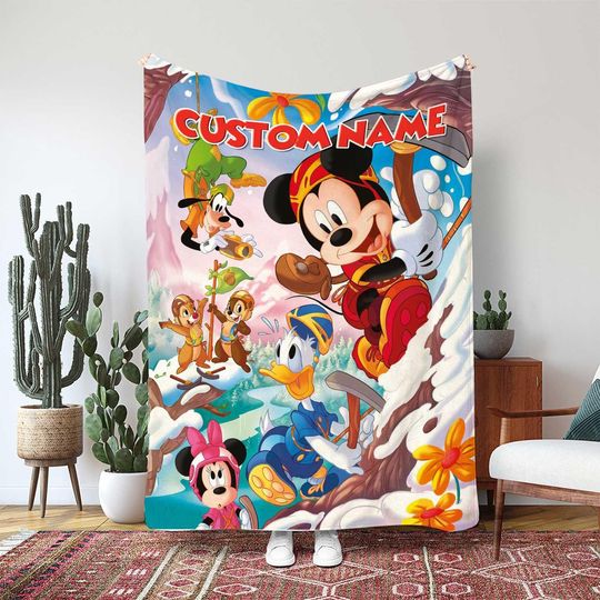 Disney Mickey Friends Blanket, Mountain Climbing Adventure Gift, Donald Goofy Chip N Dale Blanket, Kids Birthday Party Gift Blanket