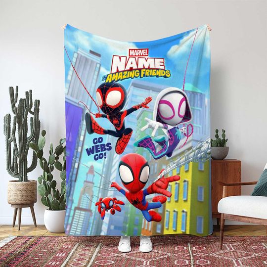 Spidey And His Amazing Friends Blanket, Disney Spider Man Blanket, Ghost Spider Spin Custom Blanket, Kids Super Hero Gift Blanket