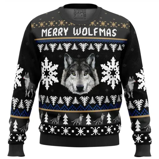 Discover Merry Wolfmas Wolf Ugly Christmas Sweater