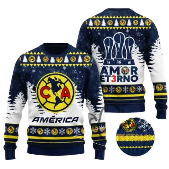 Discover Club America Amor Et3rno Soccer Ugly Christmas Sweater