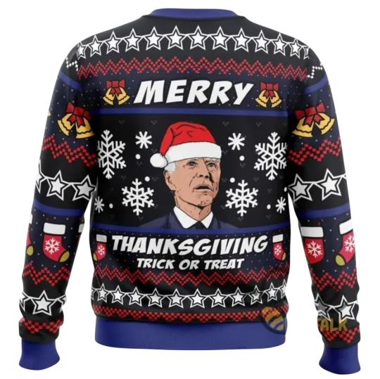 Joe Biden Merry Thanksgiving Ugly Christmas Sweater Trick Or Treat NEW