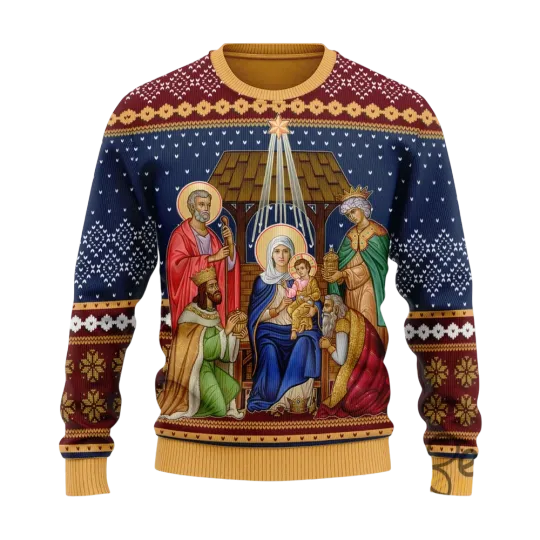Nativity Scene Of Jesus Christ Christmas Ugly Sweater SALE