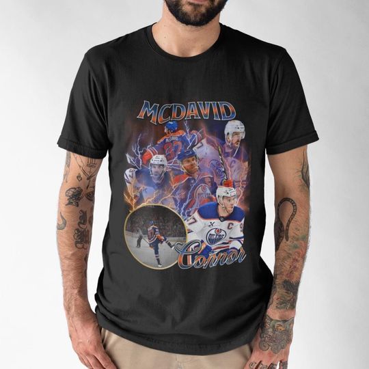 Discover Connor McDavid Shirt Vintage 90s Edmonton Oilers Fan NHL Hockey Design Retro Bootleg Gift Classic Graphic Tee Unisex T-Shirt Limited Edition