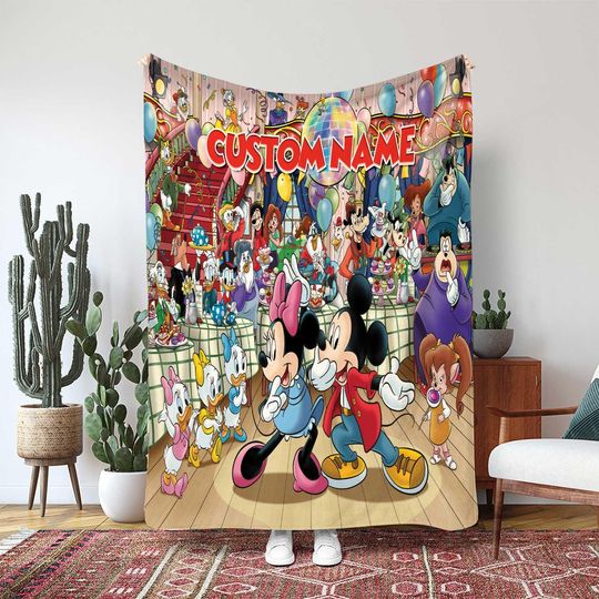 Discover Disney Mickey And Friends Blanket, Mickey Family Reunion Throw Blanket, WDW Disneyland Party Event Gift, Mouse House Custom Blanket, THA358