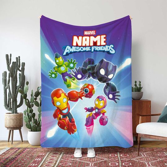 Discover Iron Man And His Awesome Friends Blanket, Tony Stark Flying Team, Marvel Kids Cartoon Blanket, Birthday Girl Boy Gift Blanket, THA365
