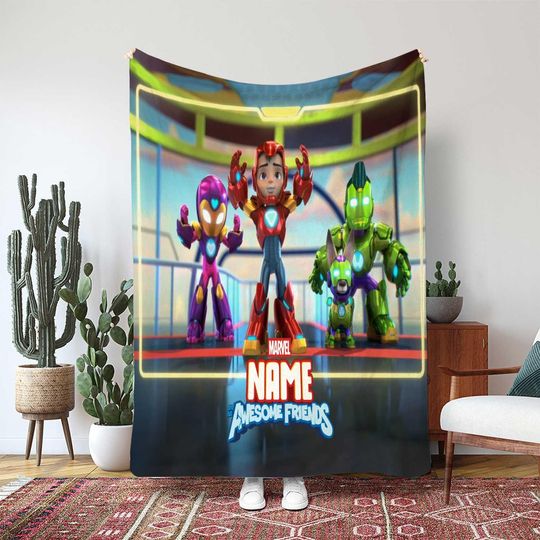 Discover Iron Man And His Awesome Friends Blanket, Custom Kids Marvel Blanket, Super Hero Power Throw Blanket, Magic Cast Blanket Gift, THA365