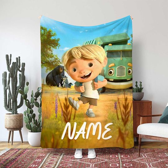 Discover Trash Truck Custom Throw Blanket, Bear And Raccoon Blanket, Custom Kids Room Decor Blanket, Birthday Girl Boy Gift Blanket, MAA053